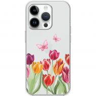 Чохол для iPhone 15 Pro Mixcase квіти тюльпани з двома метеликами