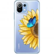 Чохол для Xiaomi Mi 11 Lite Mixcase квіти соняшник з блакитним метеликом