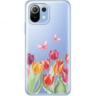 Чохол для Xiaomi Mi 11 Lite Mixcase квіти тюльпани з двома метеликами