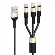 Кабель USB Hoco X26 Xpress Charging 3in1 lightning -microUSB-Type-C black / gold