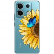 Чохол для Xiaomi Redmi Note 13 Pro 5G Mixcase квіти соняшник з блакитним метеликом