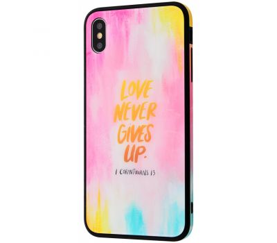 Чохол для iPhone X / Xs glass "love never gives up" 1029292