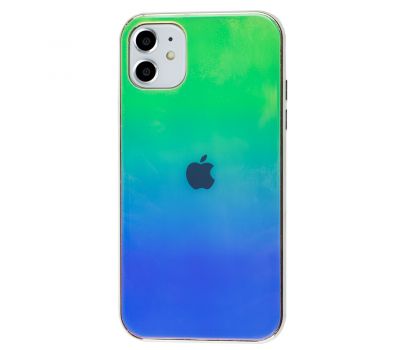 Чохол для iPhone 11 Rainbow glass з лого зелений