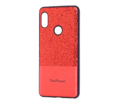 Чохол для Xiaomi Redmi Note 5 / Note 5 Pro Leather + блискітки червоний