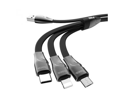 Кабель USB Hoco U57 combo 3in1 (Lightning + microUSB + Type C) 2.4A 1.2m черный