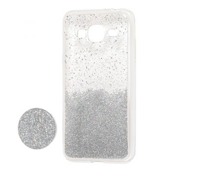 Чохол для Samsung Galaxy J3 2016 (J320) Fashion блискітки + popsocket сріблястий