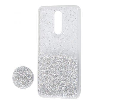 Чохол для Xiaomi Redmi 8 Fashion блискітки + сріблястий popsocket
