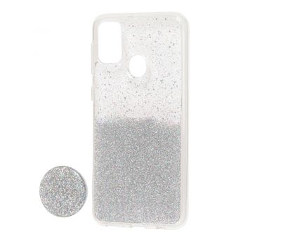 Чохол для Samsung Galaxy M21 / M30s Fashion блискітки + popsocket сріблястий