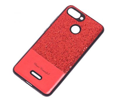 Чохол для Xiaomi Redmi 6 Leather + блискітки червоний 1374359
