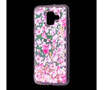 Чохол для Samsung Galaxy A6 2018 (A600) Блиск вода рожевий "рожеві квіти"