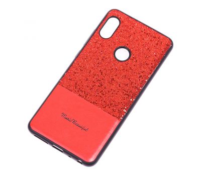 Чохол для Xiaomi Redmi Note 6 Pro Leather + блискітки червоний 1397903