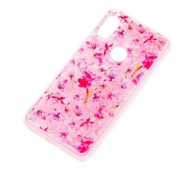 Чохол для Xiaomi Redmi Note 6 Pro блискітки вода рожевий "рожеві квіти" 1465368