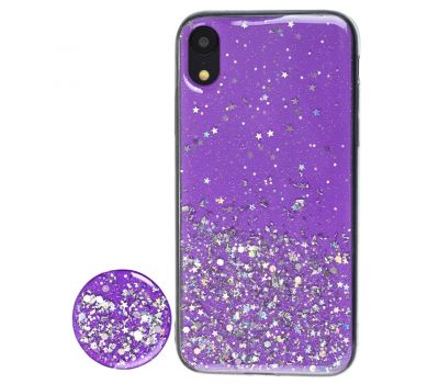 Чохол для iPhone Xr блискітки + popsocket "світло фіолетовий"