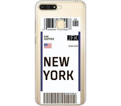 Силіконовий чохол BoxFace Huawei Y6 Prime 2018 / Honor 7A Pro Ticket New York (34998-cc84)