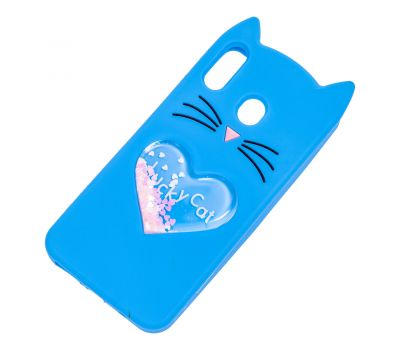 3D чохол для Samsung Galaxy M20 (M205) кіт з блискітками блакитний 1707979