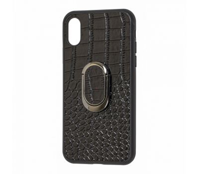 Чохол для iPhone X / Xs Genuine Leather Croco чорний