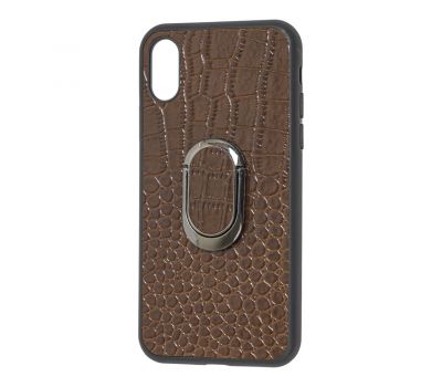 Чохол для iPhone X / Xs Genuine Leather Croco коричневий