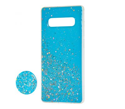 Чохол для Samsung Galaxy S10 (G973) блискітки + popsocket "блакитний"