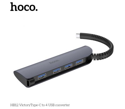 USB HUB Hoco HB12 Type-C Victory 4USB 3.0 OTG сірий 2236358