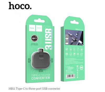 USB HUB Hoco HB11 Type-C OTG to 3USB 0.5A чорний