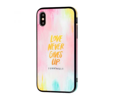 Чохол для iPhone X / Xs glass "love never gives up"