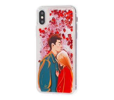 Чохол для iPhone X блискітки вода "girl and boy forever"