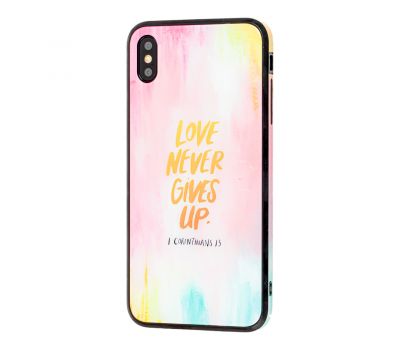 Чохол для iPhone Xs Max glass "love never gives up"