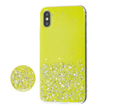Чохол для iPhone Xs Max блискітки + popsocket "лимонний"