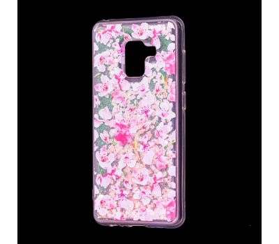 Чохол для Samsung Galaxy A8 2018 (A530) вода рожевий "рожеві квіти"