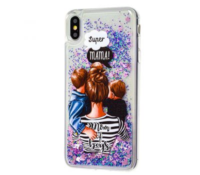 Чохол для iPhone Xs Max блискітки вода "super mama with two sons"