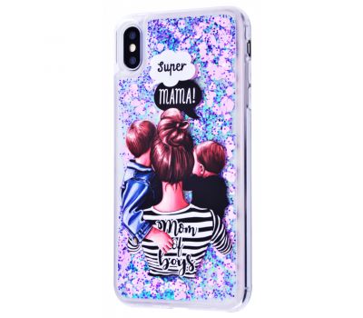 Чохол для iPhone Xs Max блискітки вода "super mama with two sons" 2549901