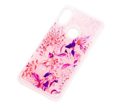 Чохол для Xiaomi Redmi Note 6 Pro блискітки вода рожевий "рожево-фіолетові квіти" 2580547