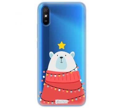 Чохол для Xiaomi Redmi 9A MixCase новий рік ведмедик з гірляндою