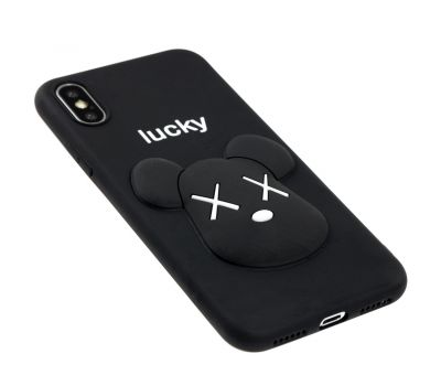Чохол для iPhone X / Xs "ведмедик Lucky" чорний 2702956