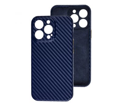Чохол для iPhone 13 Pro Leather carbon Full camera синій
