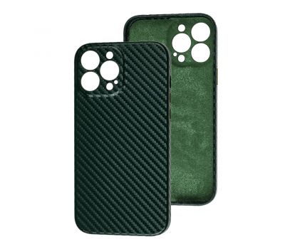 Чохол для iPhone 13 Pro Leather carbon Full camera зелений