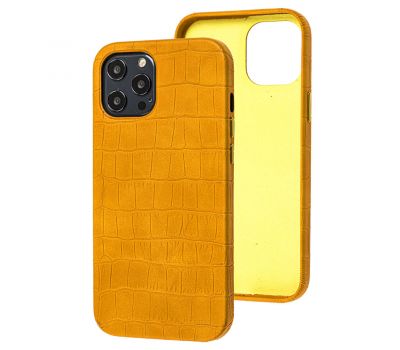 Чохол для iPhone 12 Pro Max Leather croco full жовтий