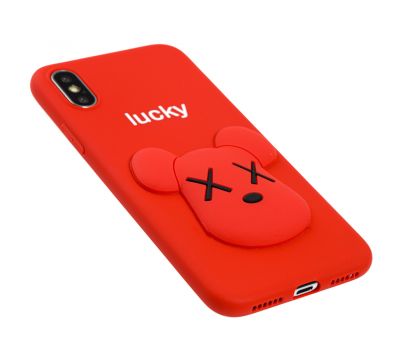 Чохол для iPhone X / Xs "ведмедик Lucky" червоний 2712071