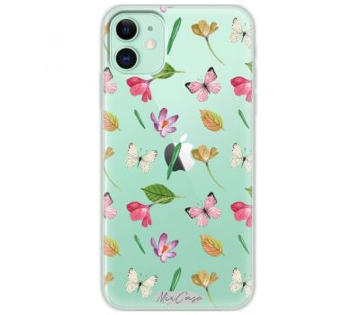 Чохол для iPhone 11 Mixcase квіти білі та рожеві метелики у квітах