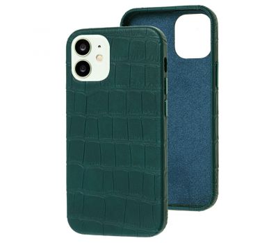 Чохол для iPhone 12 mini Leather croco full зелений