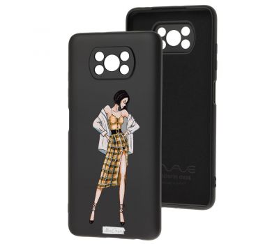 Чохол для Xiaomi Poco X3 / X3 Pro Mixcase чорний із замшею дівчина у сукні у клітинку