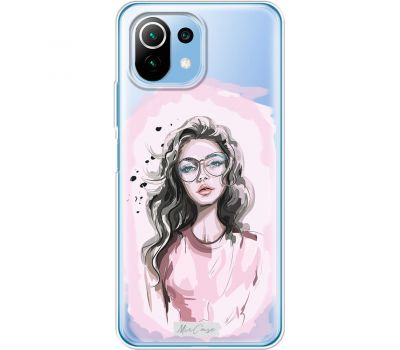 Чохол для Xiaomi Mi 11 Lite MixCase дівчина в окулярах на рожевому