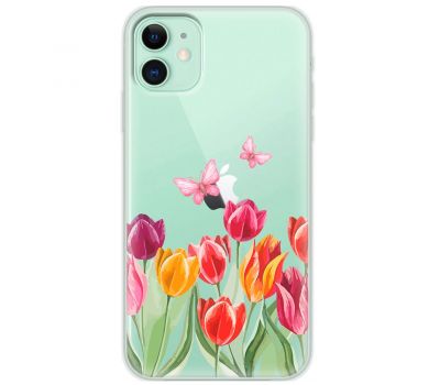 Чохол для iPhone 12 Mixcase квіти тюльпани з двома метеликами