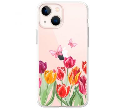 Чохол для iPhone 13 mini Mixcase квіти тюльпани з двома метеликами