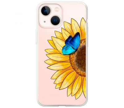 Чохол для iPhone 13 mini Mixcase квіти соняшник з блакитним метеликом