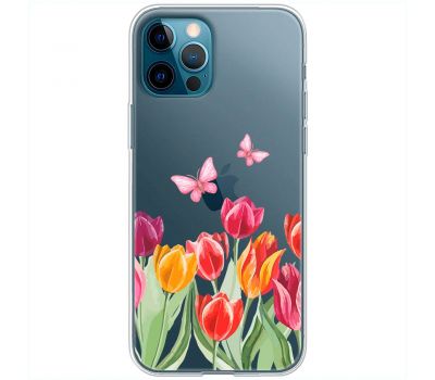 Чохол для iPhone 12 Pro Mixcase квіти тюльпани з двома метеликами