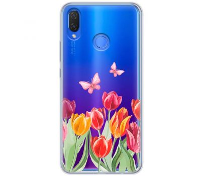 Чохол для Huawei P Smart Plus Mixcase квіти тюльпани з двома метеликами