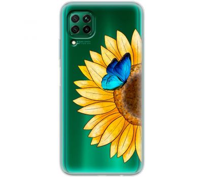 Чохол для Huawei P40 Lite Mixcase квіти соняшник з блакитним метеликом