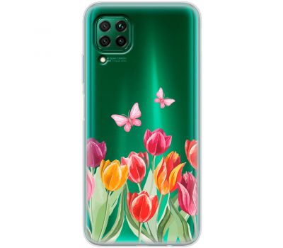 Чохол для Huawei P40 Lite Mixcase квіти тюльпани з двома метеликами