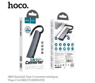 Фото №1 - USB HUB Hoco HB13 Type-C EasyLink 3USB 3.0 HDMI Type-C (PD) OTG черный